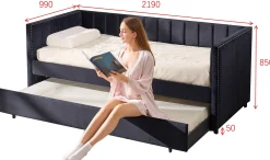 Kojenbett Auckland - 90 x 200 cm - Mit Rollbett - Schwarzer Velours