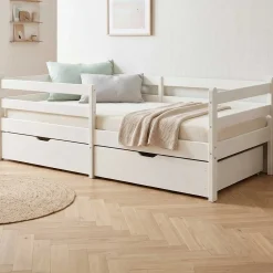 Kojenbett Nest - 90x200cm - mit zwei Schubladen - massivem Kiefernholz - weiß