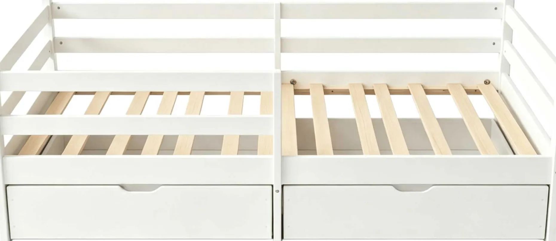 Kojenbett Nest - 90x200cm - mit zwei Schubladen - massivem Kiefernholz - weiß
