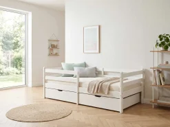 Kojenbett Nest - 90x200cm - mit zwei Schubladen - massivem Kiefernholz - weiß