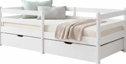 Kojenbett Nest - 90x200cm - mit zwei Schubladen - massivem Kiefernholz - weiß