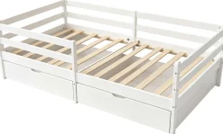 Kojenbett Nest - 90x200cm - mit zwei Schubladen - massivem Kiefernholz - weiß
