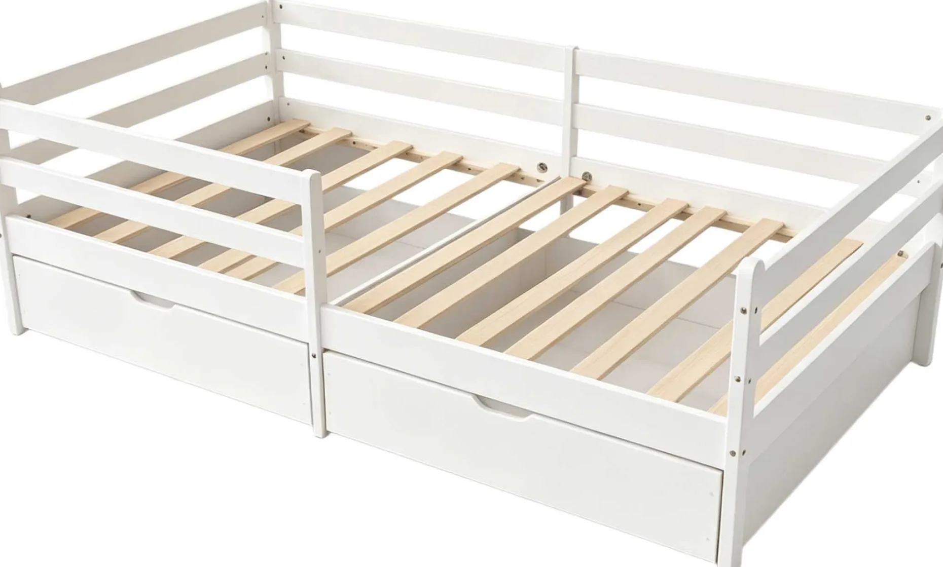 Kojenbett Nest - 90x200cm - mit zwei Schubladen - massivem Kiefernholz - weiß