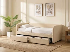 Kojenbett Spector - 90 x 200 cm - Mit Schubladen - Beiger Teddystoff