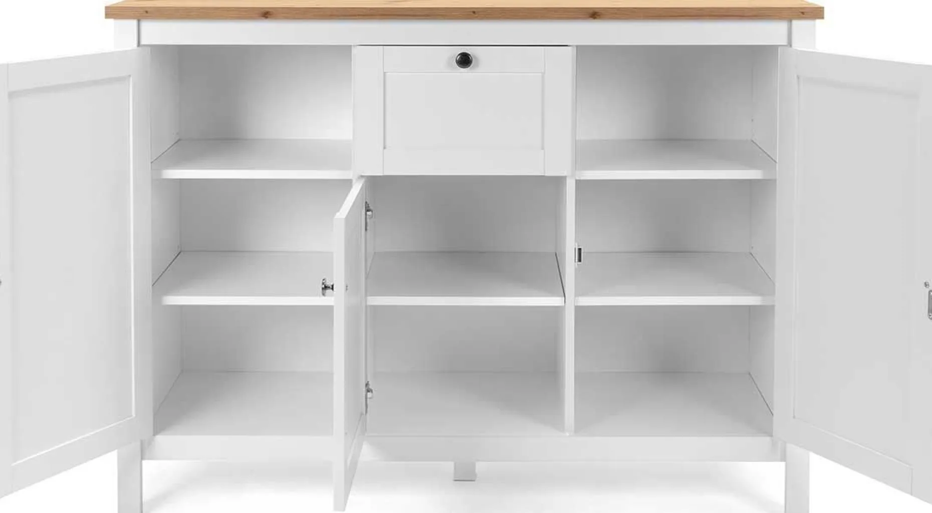 Kommode Berge 120cm 3 Türen und 1 Schublade - weiß/Eiche