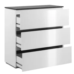 Kommode Bresse - 89x40x92cm - 3 Schubladen - Hochglanz weiß/anthrazit