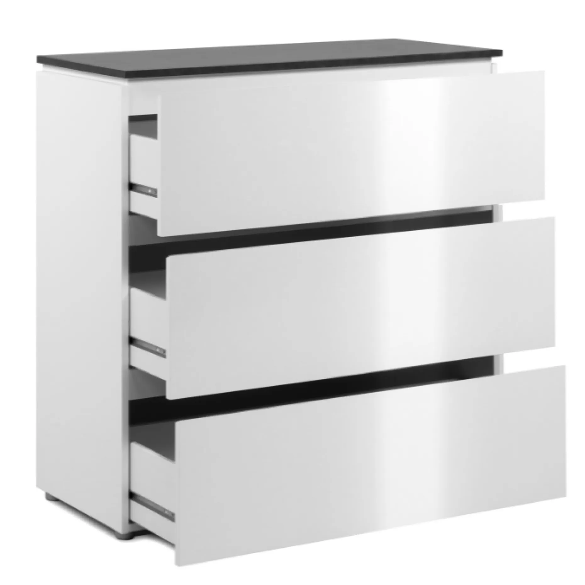 Kommode Bresse - 89x40x92cm - 3 Schubladen - Hochglanz weiß/anthrazit
