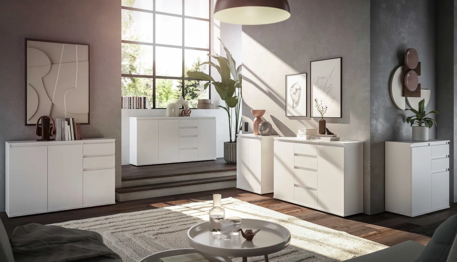 Kommode Brest - 80x35x84cm - 2 Türen und 2 Schubladen - weiß