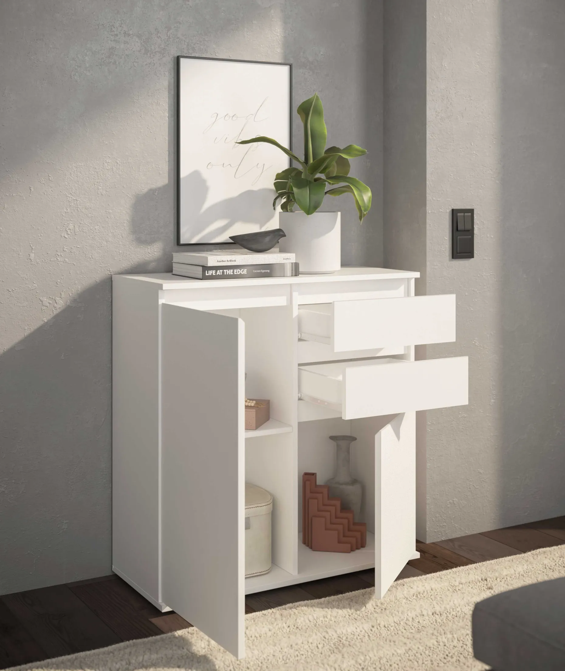 Kommode Brest - 80x35x84cm - 2 Türen und 2 Schubladen - weiß