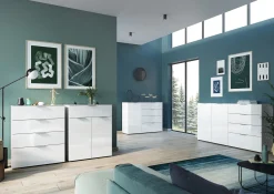 Kommode Dudek 83cm mit 2 Türen und 1 Schublade - weiß