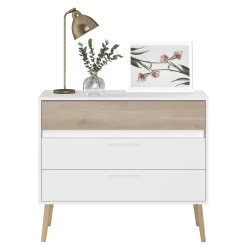 Kommode Hardy 91cm mit 3 Schubladen - Molke/Eiche
