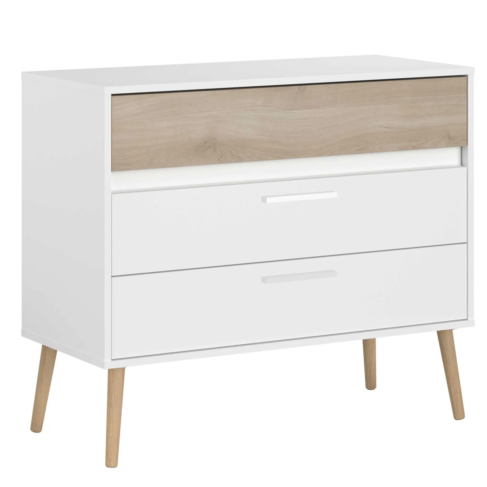 Kommode Hardy 91cm mit 3 Schubladen - Molke/Eiche