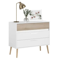 Kommode Hardy 91cm mit 3 Schubladen - Molke/Eiche