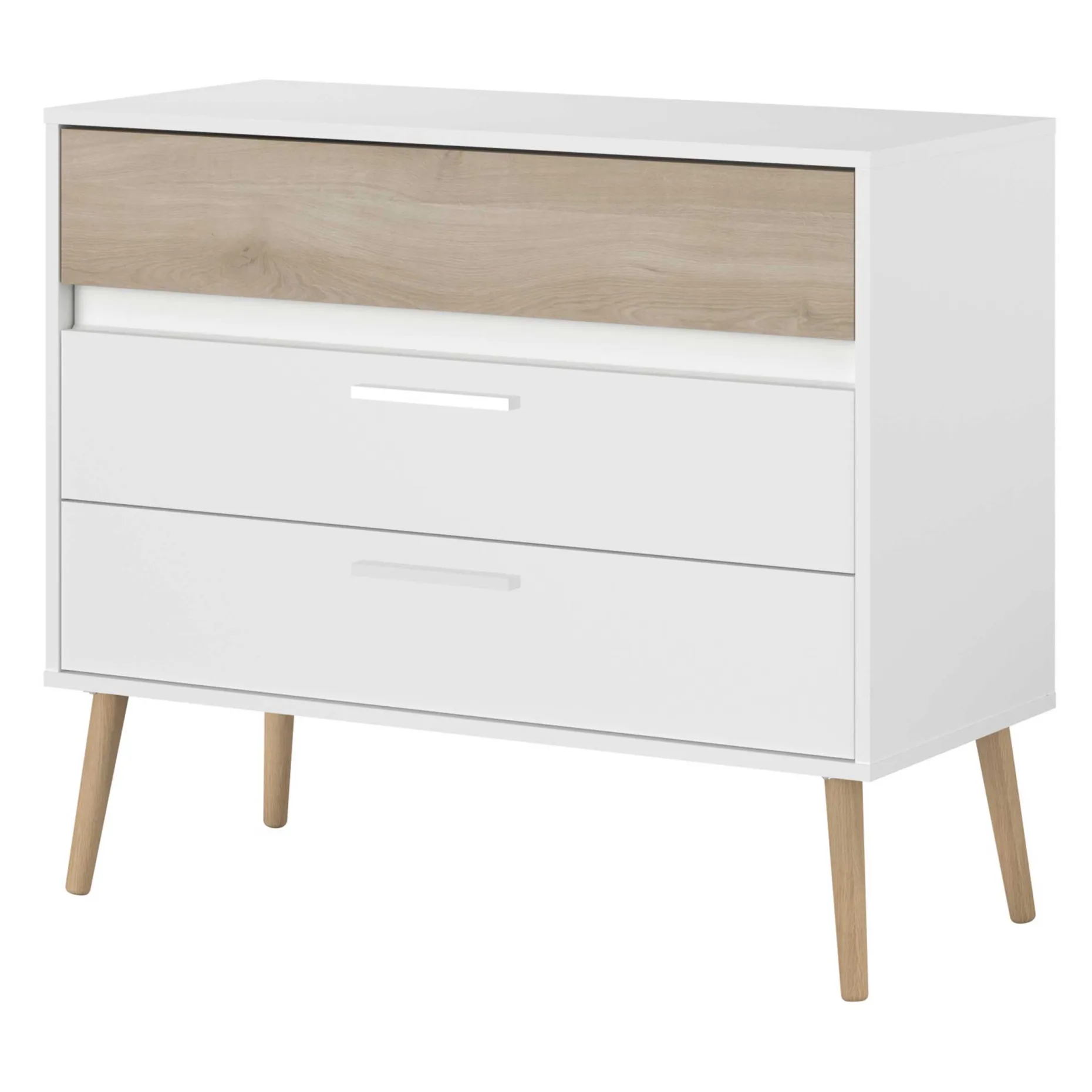 Kommode Hardy 91cm mit 3 Schubladen - Molke/Eiche