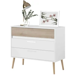 Kommode Hardy 91cm mit 3 Schubladen - Molke/Eiche