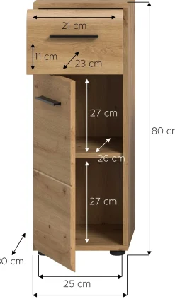Kommode Ice Xonox - 3 Schubladen Artisan Oak - 30x80x30 cm