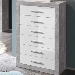 Kommode Inga 66cm mit 6 Schubladen - Beton/Weiß