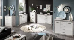 Kommode Inga 82 cm mit 2 Türen und 2 Schubladen - Beton/Weiß