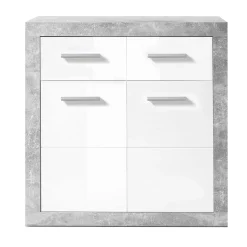 Kommode Inga 82 cm mit 2 Türen und 2 Schubladen - Beton/Weiß