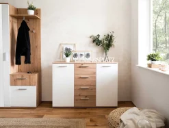 Kommode Jakob 120cm 2 Türen und 4 Schubladen - Artisan Eiche/Weiß