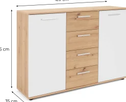 Kommode Jakob 120cm 2 Türen und 4 Schubladen - Artisan Eiche/Weiß