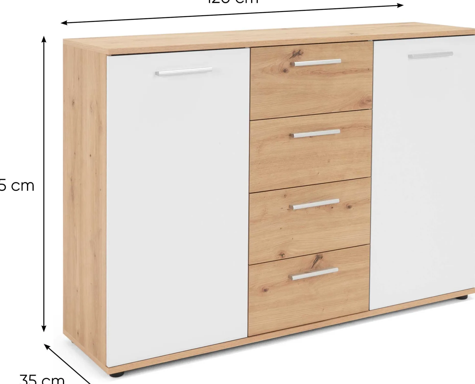 Kommode Jakob 120cm 2 Türen und 4 Schubladen - Artisan Eiche/Weiß