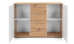 Kommode Jakob 120cm 2 Türen und 4 Schubladen - Artisan Eiche/Weiß