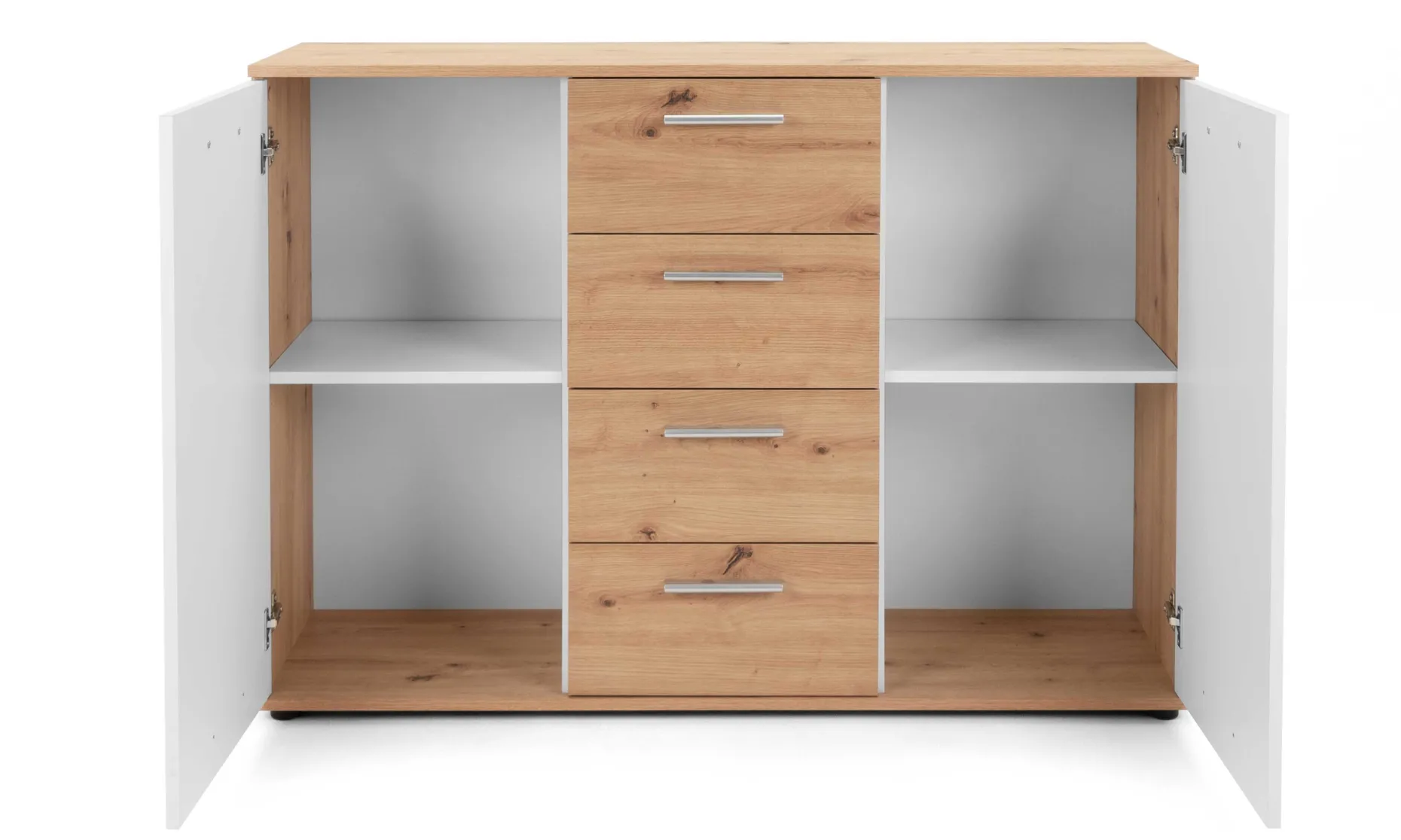 Kommode Jakob 120cm 2 Türen und 4 Schubladen - Artisan Eiche/Weiß