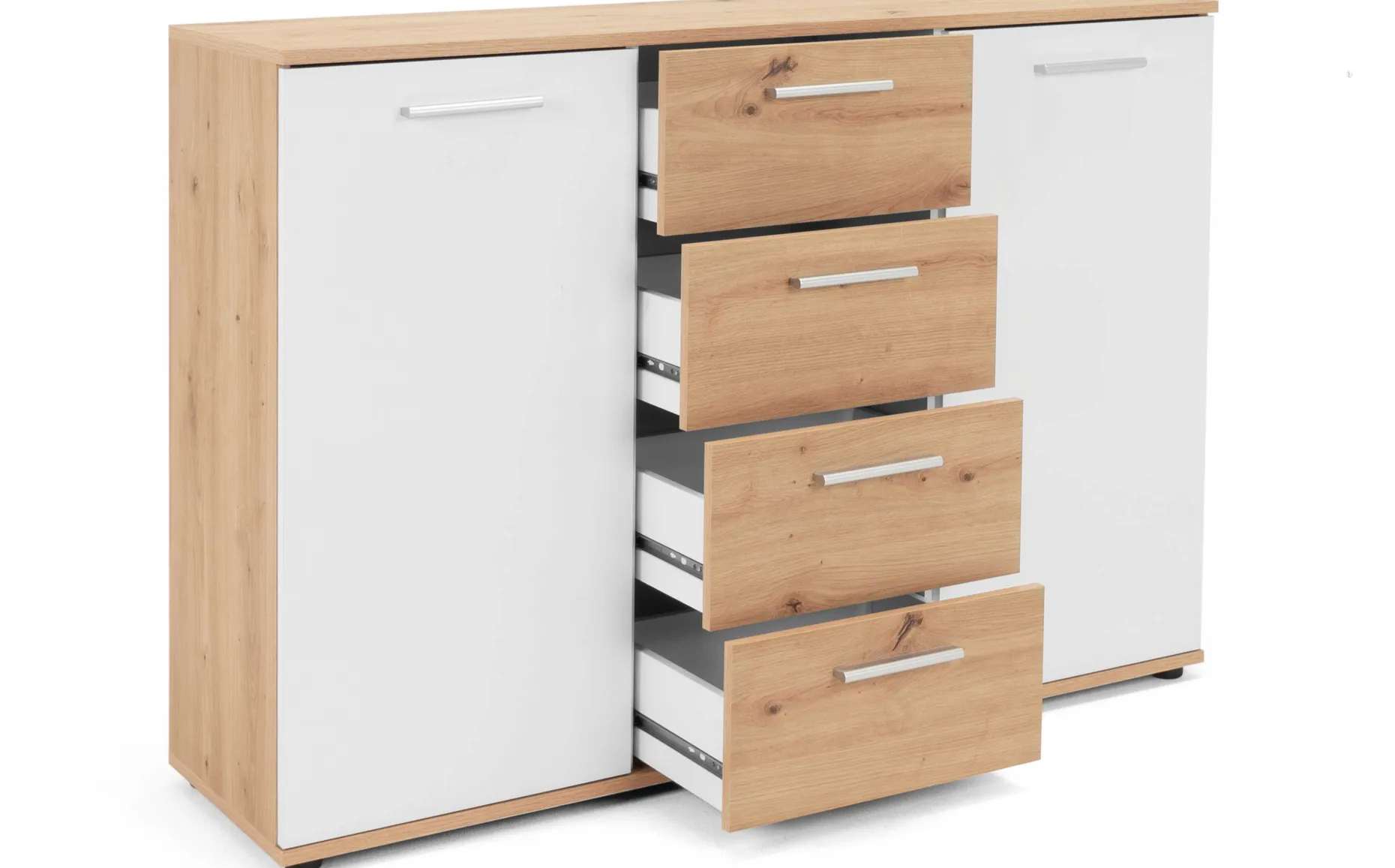 Kommode Jakob 120cm 2 Türen und 4 Schubladen - Artisan Eiche/Weiß