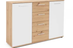 Kommode Jakob 120cm 2 Türen und 4 Schubladen - Artisan Eiche/Weiß