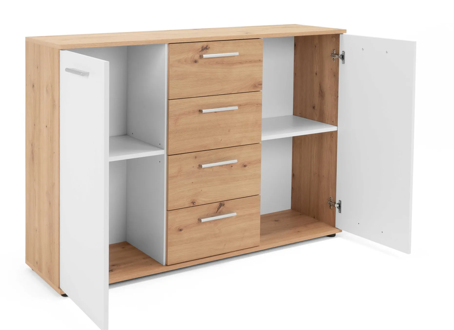Kommode Jakob 120cm 2 Türen und 4 Schubladen - Artisan Eiche/Weiß