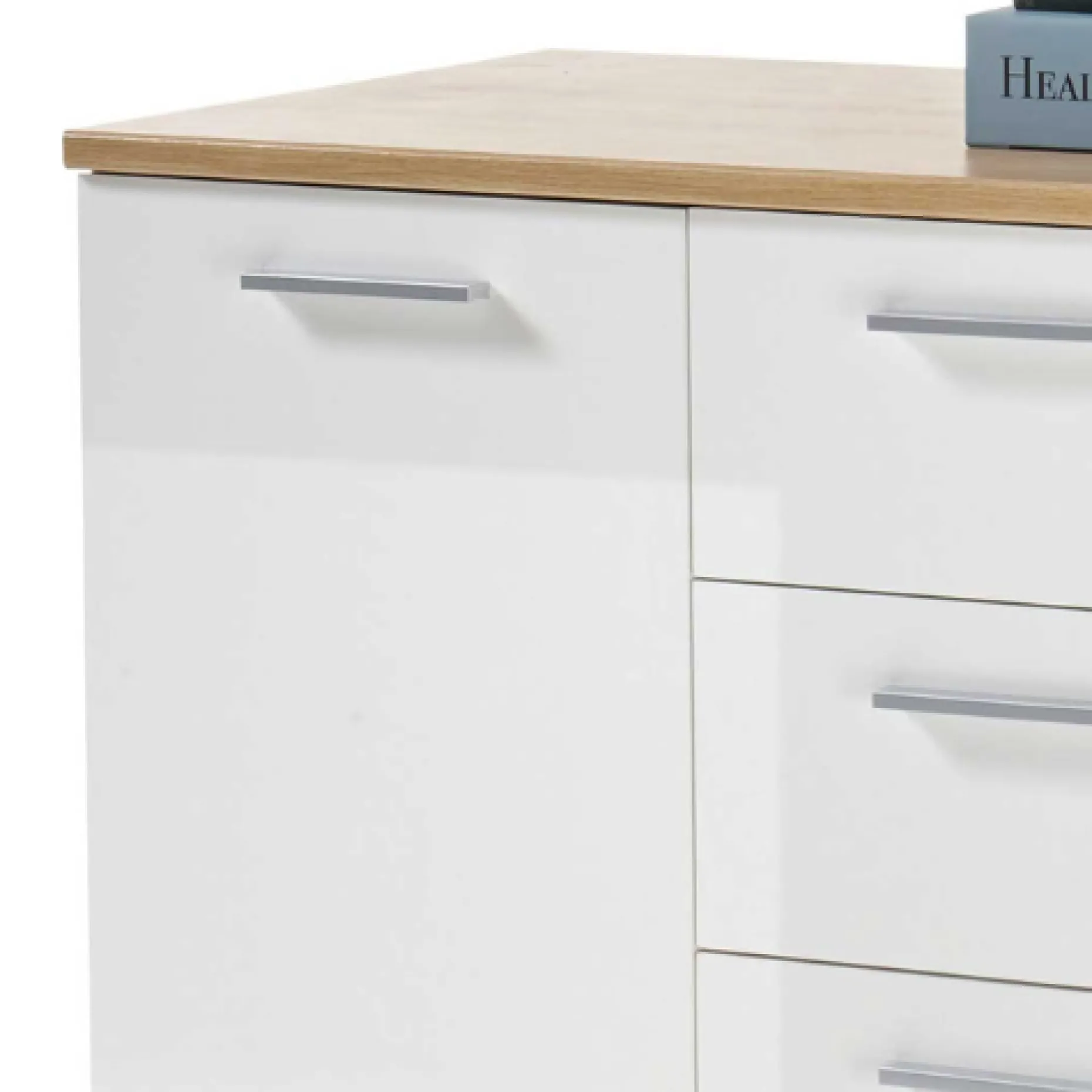 Kommode Lobi 2 Türen 4 Schubladen - weiß glänzend/Holz