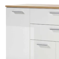 Kommode Lobi 4 Türen 2 Schubladen - weiß glänzend/Holz