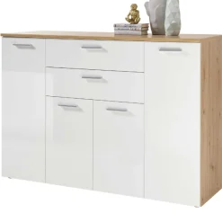 Kommode Lobi 4 Türen 2 Schubladen - weiß glänzend/Holz