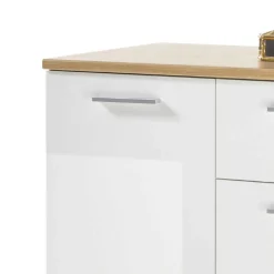 Kommode Lobi 1 Tür 4 Schubladen - weiß glänzend/Holz