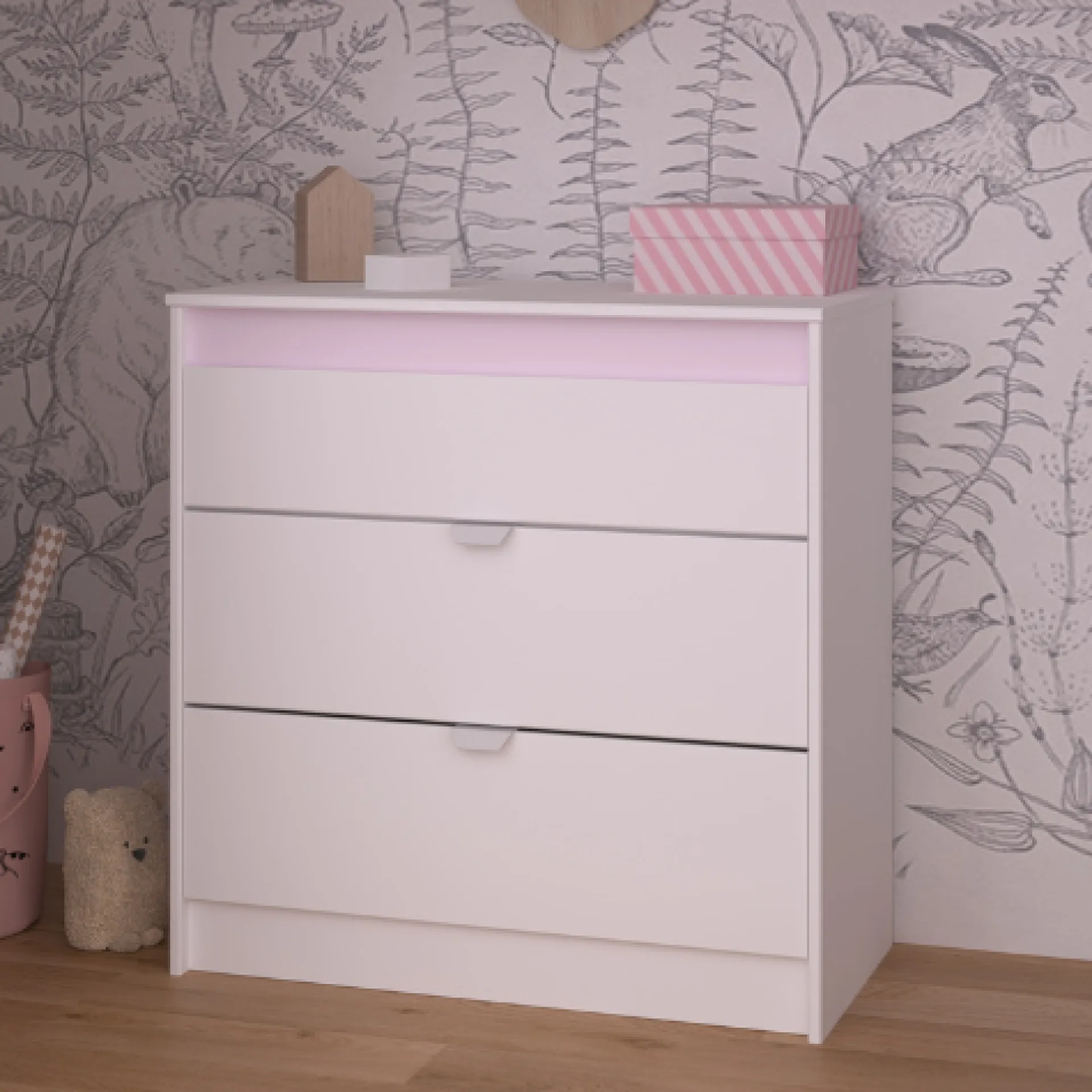 Kinder Parisot Kommode Rue 78 cm mit 3 Schubladen - /grau oder /rosa