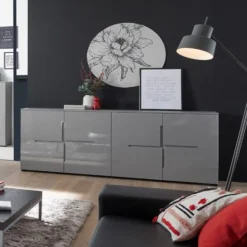 Kommode Seta mit 4 Türen - hochglanz-grau