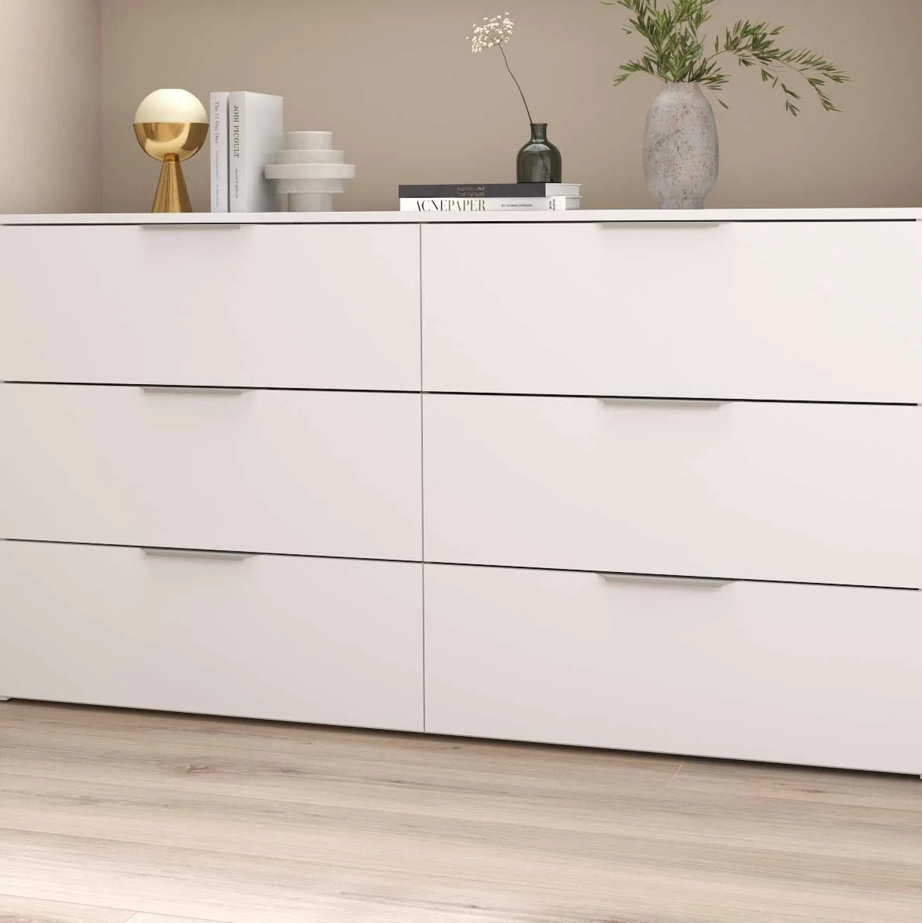 Kommode Spectre - 151x41x81cm - 6 Schubladen - weiß
