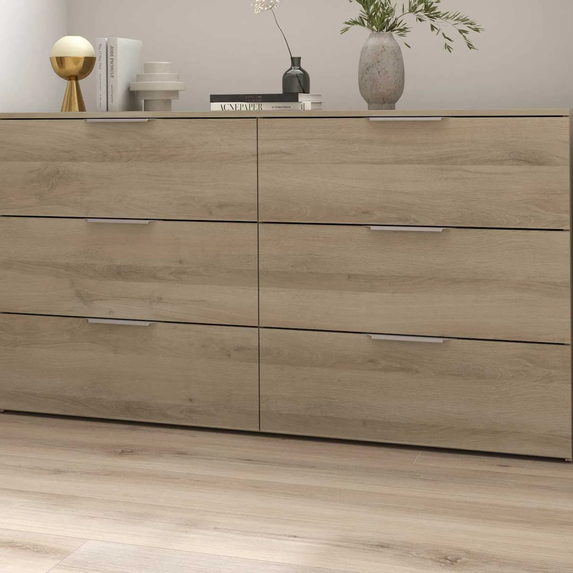 Kommode Spectre - 151x41x81cm - 6 Schubladen - Eiche Dekor