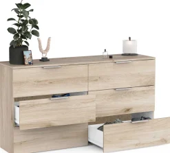 Kommode Spectre - 151x41x81cm - 6 Schubladen - Eiche Dekor