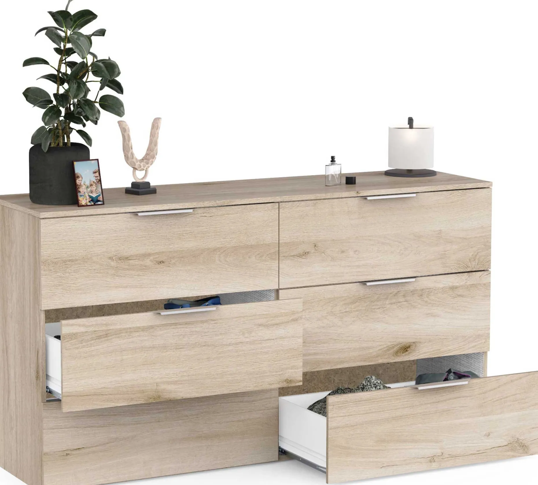 Kommode Spectre - 151x41x81cm - 6 Schubladen - Eiche Dekor