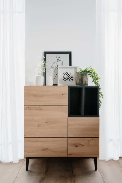 Kommode Ted 80cm 2 Türen - Eiche/schwarz