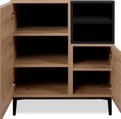 Kommode Ted 80cm 2 Türen - Eiche/schwarz