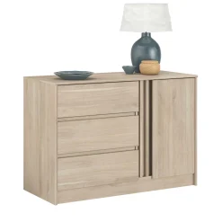 Kommode Tokio 77 cm-3 Schubladen, 1 Drehtür Eiche Dekor