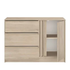 Kommode Tokio 77 cm-3 Schubladen, 1 Drehtür Eiche Dekor