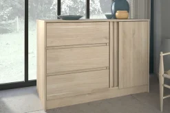 Kommode Tokio 77 cm-3 Schubladen, 1 Drehtür Eiche Dekor