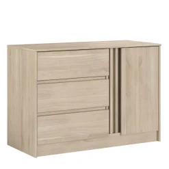 Kommode Tokio 77 cm-3 Schubladen, 1 Drehtür Eiche Dekor