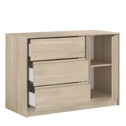 Kommode Tokio 77 cm-3 Schubladen, 1 Drehtür Eiche Dekor