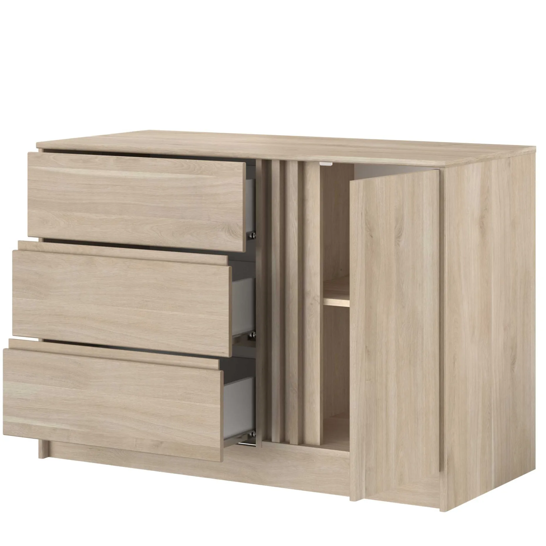 Kommode Tokio 77 cm-3 Schubladen, 1 Drehtür Eiche Dekor