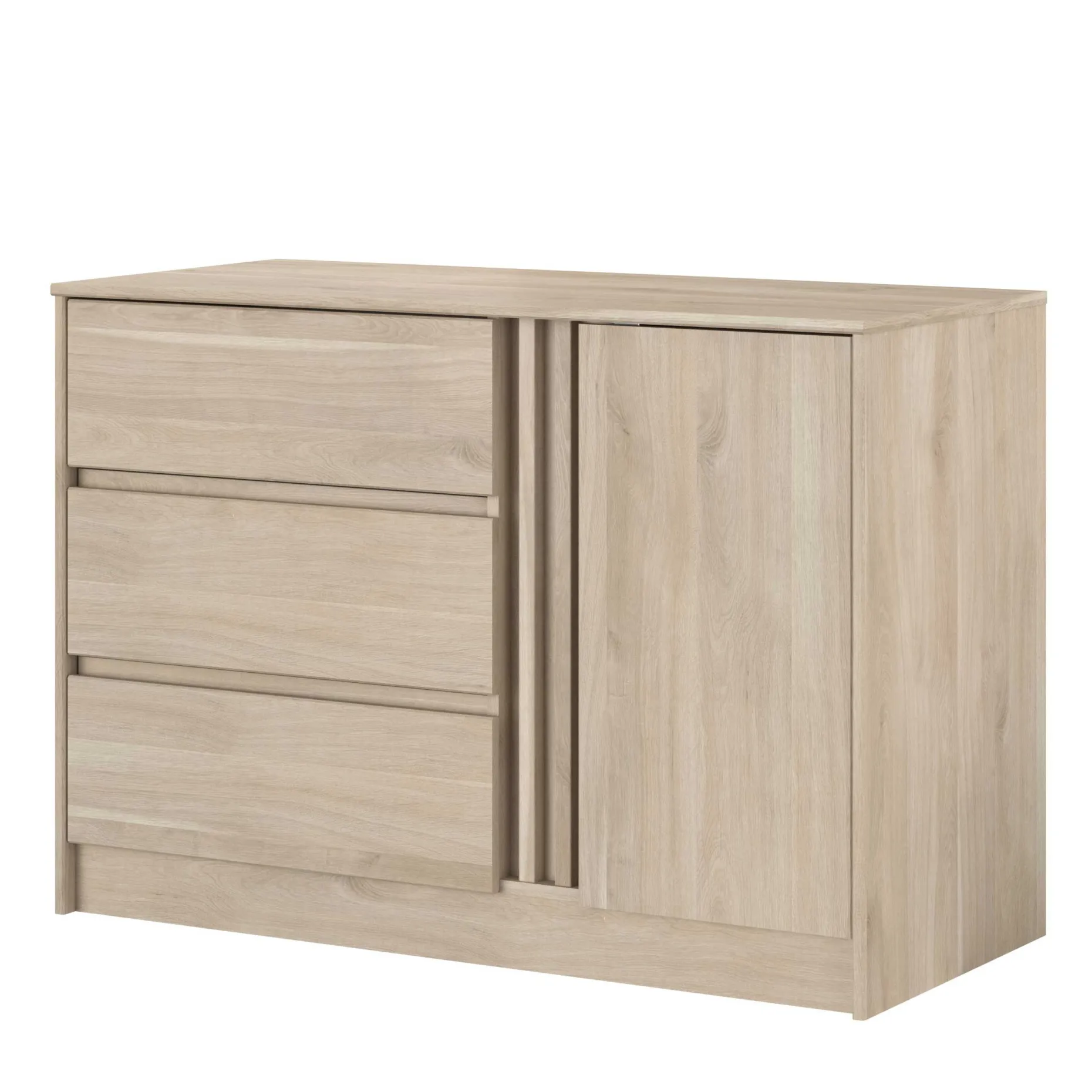 Kommode Tokio 77 cm-3 Schubladen, 1 Drehtür Eiche Dekor